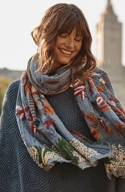 Jjill J.jill Compassion Fund Embroidered Birds Jacquard Scarf In Bordeaux Multi
