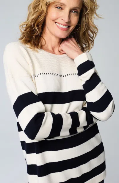 Jjill J.jill Contrast-stitched Stripe Sweater In Cream,navy Blue