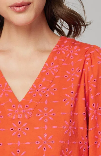 Jjill J.jill Contrasting-eyelet Tunic In Orange Peel,fuchsia