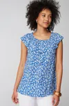 Jjill J.jill Convertible-shoulder Ruffled Top In Royal Blue Summer Garden