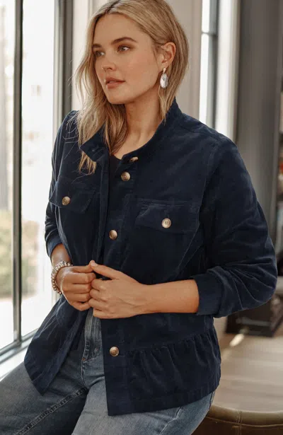 Jjill J.jill Corduroy Peplum Jacket In Navy Blue