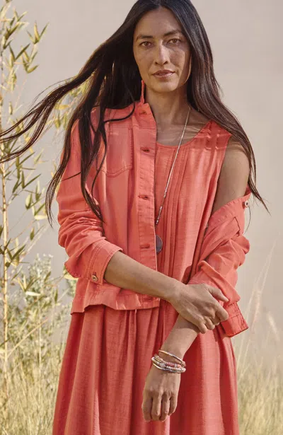 Jjill J.jill Cotton & Linen Denim Jacket In Light Sunset Coral