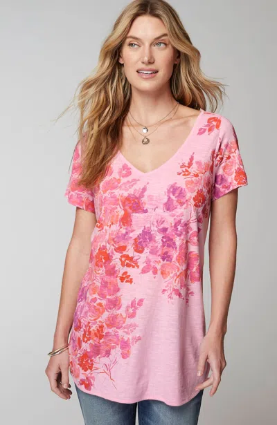 Jjill J.jill Cotton And Tencel™ Modal Shirttail Tunic In Light Paradise Pink Vibrant Watercolor