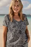Jjill J.jill Cotton And Tencel™ Modal Shirttail Tunic In Navy Blue Woodcut Fronds