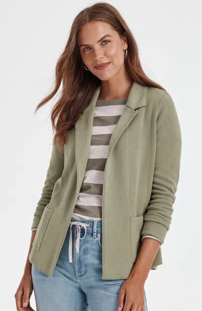 Jjill J.jill Cotton-blend Notched-collar Cardi In Green