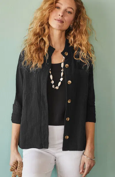 Jjill J.jill Cotton-gauze Button-front Jacket In Black