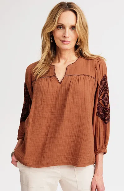 Jjill J.jill Cotton-gauze Contrast-embroidered Top