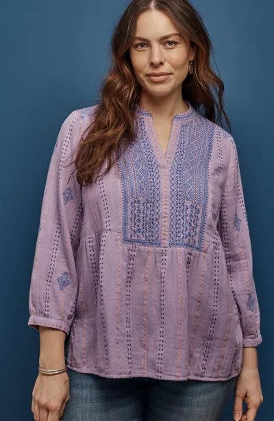 Jjill J.jill Cotton-gauze Embroidered Popover In Dusty Lilac Multi