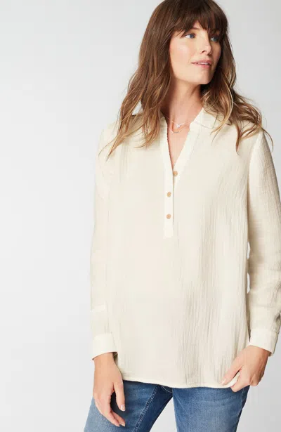 Jjill J.jill Cotton-gauze Mixed-media Shirt In Cream