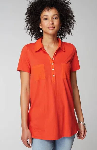 Jjill J.jill Cotton-gauze Mixed-media Tunic In Orange Peel