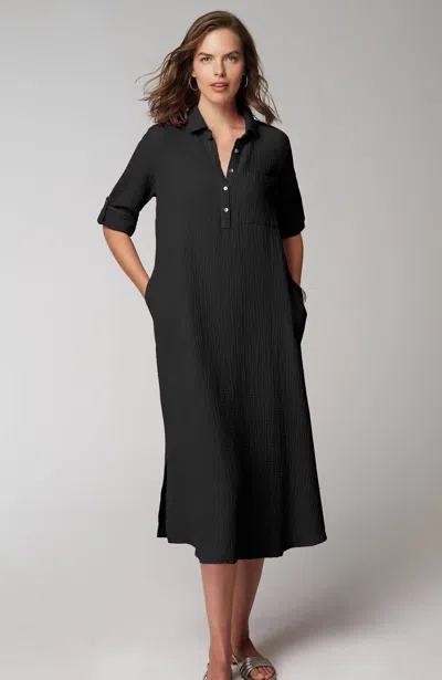 Jjill J.jill Cotton-gauze One-pocket Shirtdress In Black