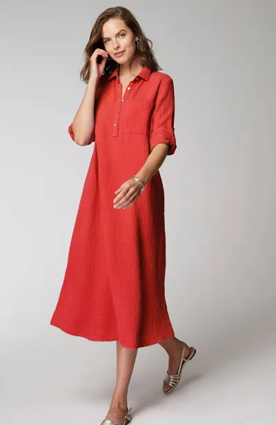 Jjill J.jill Cotton-gauze One-pocket Shirtdress In Persimmon