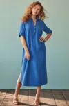 Jjill J.jill Cotton-gauze One-pocket Shirtdress In Royal Blue
