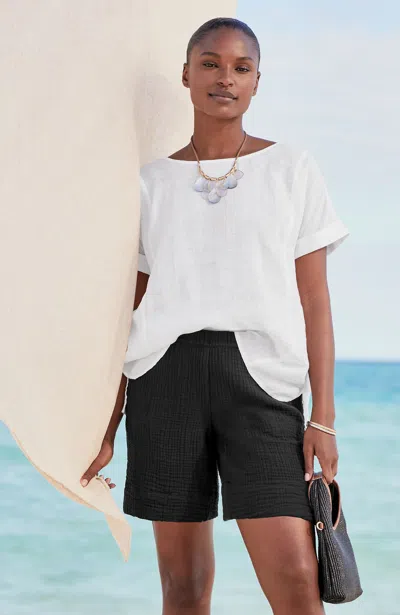 Jjill J.jill Cotton-gauze Slit-hem Shorts In Black