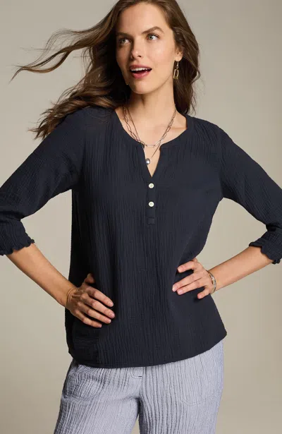 Jjill J.jill Cotton-gauze Smocked-sleeve Top