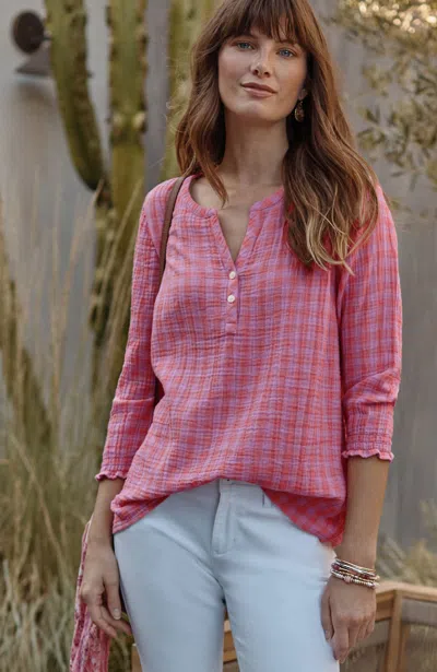 Jjill J.jill Cotton-gauze Smocked-sleeve Top In Petunia,cactus Flower