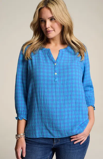 Jjill J.jill Cotton-gauze Smocked-sleeve Top In Pool Blue,peri