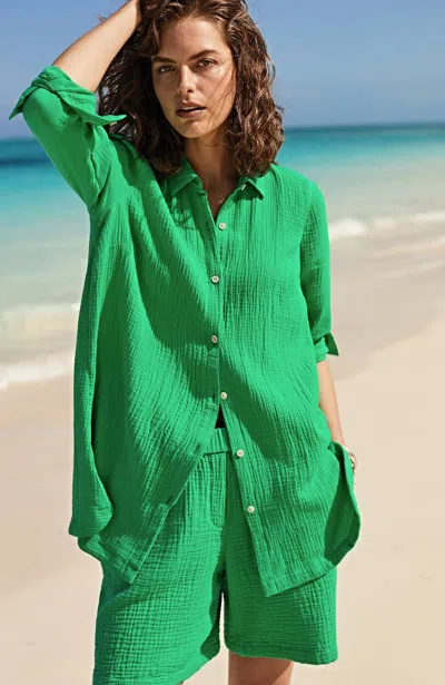 Jjill J.jill Cotton-gauze Split-hem Tunic In Green Papaya