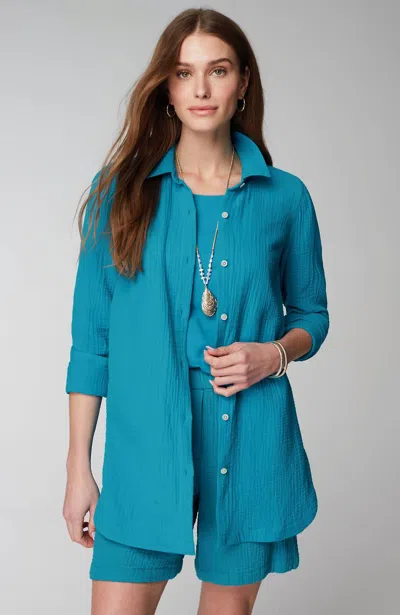 Jjill J.jill Cotton-gauze Split-hem Tunic In Mediterranean