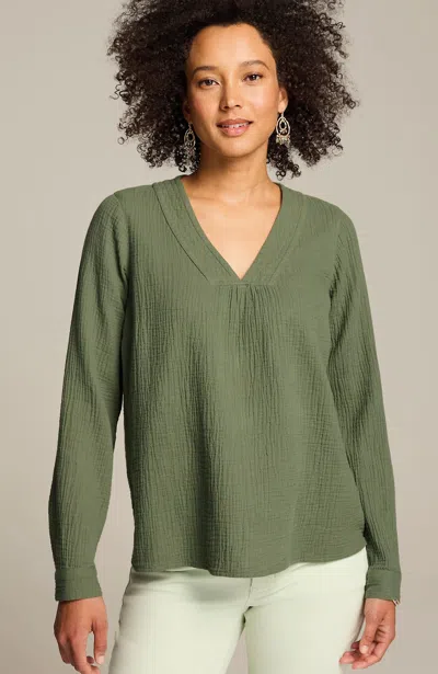Jjill J.jill Cotton-gauze V-neck Top In Green
