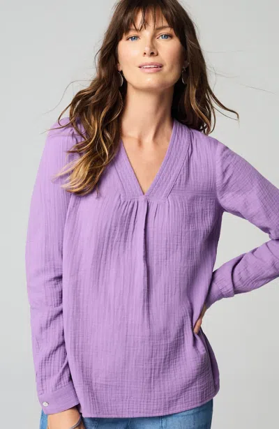 Jjill J.jill Cotton-gauze V-neck Top In Violet Pearl