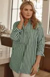 Jjill J.jill Cotton Stand-collar Tunic In Pesto,white