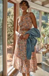 Jjill J.jill Cotton Voile Tiered Maxi Dress In Light Peach Watercolor Floral