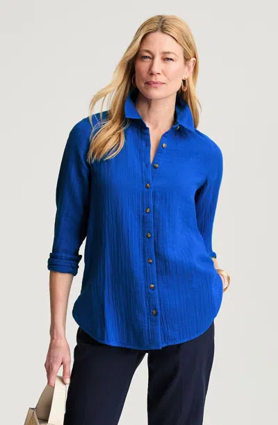 Jjill Cotton-gauze Button-front Tunic In Blue
