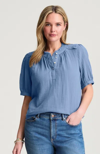 Jjill Cotton-gauze Raw-edge Popover In Blue