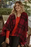 Jjill J.jill Cozy Plaid Blanket Ruana In Black,scarlet