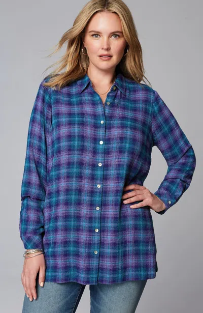 Jjill J.jill Crinkled Plaid Button-front Tunic In Majestic Violet Multi