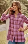 Jjill J.jill Crinkled Plaid Button-front Tunic In Persian Violet Multi