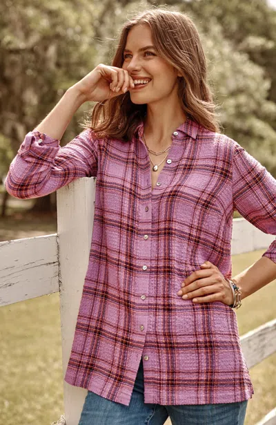 JJILL J.JILL CRINKLED PLAID BUTTON-FRONT TUNIC