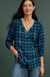 Jjill J.jill Crinkled Plaid Top In Blue Jewel Multi