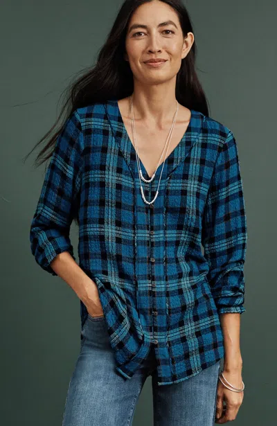 JJILL J.JILL CRINKLED PLAID TOP