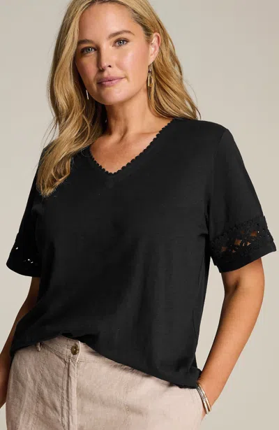 Jjill J.jill Crochet-trim V-neck Top In Black
