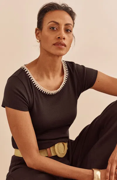 Jjill Crochet-trim Cap-sleeve Top In Brown