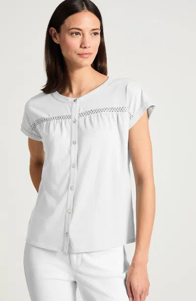 Jjill Crochet-trim Knit Button-front Shirt In White