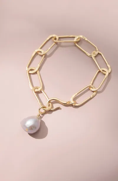 Jjill Cultured Freshwater Pearl Chain Bracelet In Goldtone