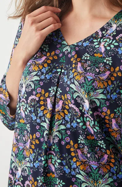 Jjill J.jill Delightful Garden Printed Satin Top In Navy Blue Delightful Garden