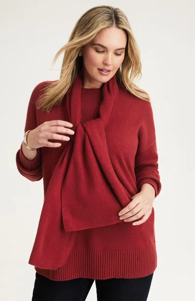 Jjill Detachable-scarf Crew-neck Sweater In Dark Red Pepper