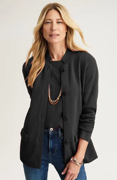 Jjill J.jill Double-knit Notched-collar Sweater-jacket In Black