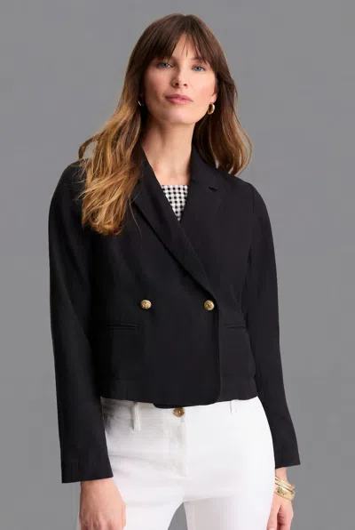 Jjill Double-breasted Cropped Blazer In Black