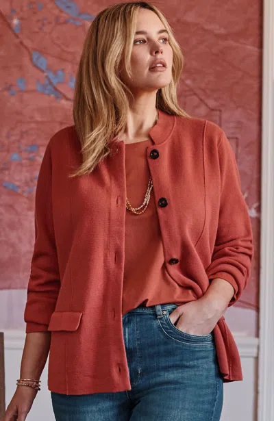 Jjill Double-knit Notched-collar Sweater-jacket In Cinnabar