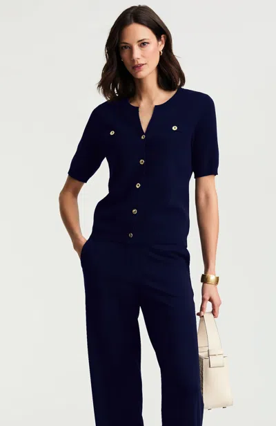 Jjill Double-knit Short-sleeve Cardigan In Blue