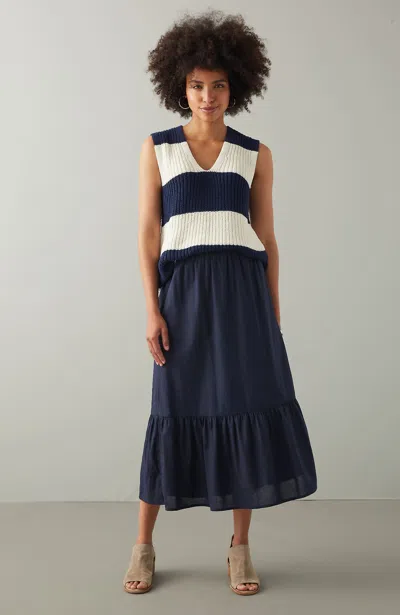 Jjill J.jill Easy Tiered Maxi Skirt In Navy Blue