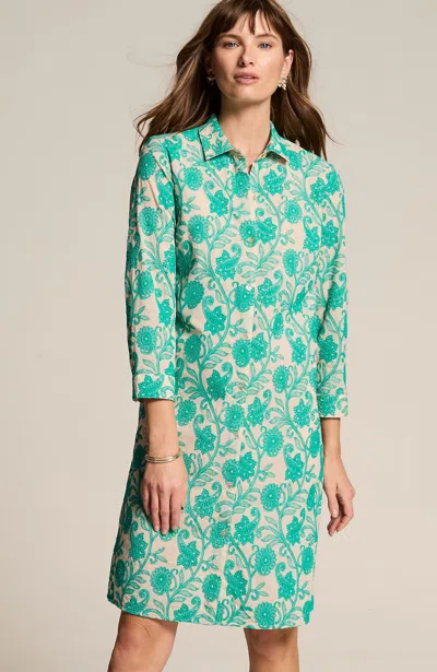 Jjill J.jill Embroidered A-line Shirtdress In French Beige,aquamarine