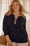 Jjill J.jill Embroidered & Printed Dot Top In Navy Blue Opened Dots