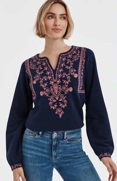 Jjill J.jill Embroidered & Textured Knit Top In Black