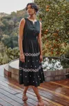 Jjill J.jill Embroidered Elastic-waist Midi Dress In Black